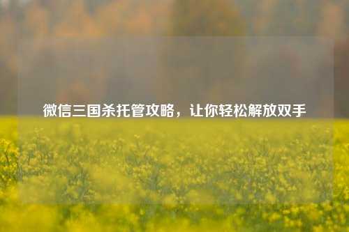 微信三国杀托管攻略，让你轻松解放双手