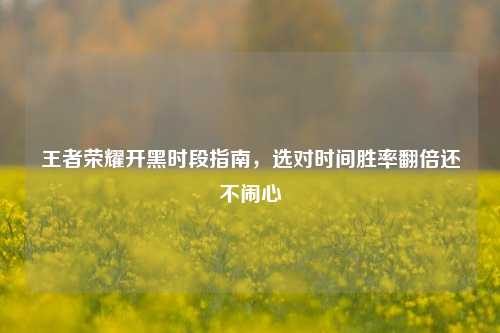 王者荣耀开黑时段指南，选对时间胜率翻倍还不闹心