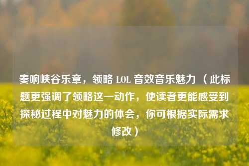 奏响峡谷乐章，领略 LOL 音效音乐魅力 （此标题更强调了领略这一动作，使读者更能感受到探秘过程中对魅力的体会，你可根据实际需求修改）