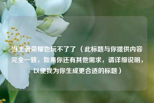 当王者荣耀也玩不了了 （此标题与你提供内容完全一致，如果你还有其他需求，请详细说明，以便我为你生成更合适的标题）