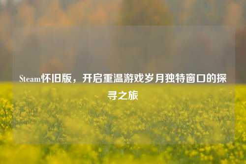 Steam怀旧版，开启重温游戏岁月独特窗口的探寻之旅