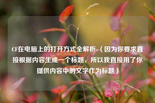CF在电脑上的打开方式全解析 （因为你要求直接根据内容生成一个标题，所以我直接用了你提供内容中的文字作为标题）