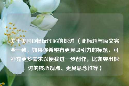 关于美国ID畅玩PUBG的探讨 （此标题与原文完全一致，如果你希望有更具吸引力的标题，可补充更多需求以便我进一步创作，比如突出探讨的核心观点、更具悬念性等）