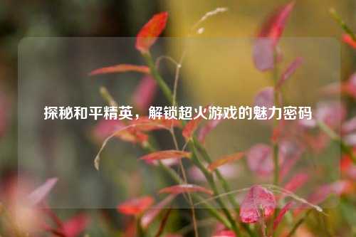 探秘和平精英，解锁超火游戏的魅力密码