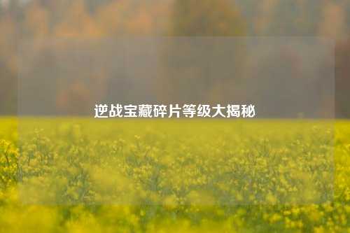 逆战宝藏碎片等级大揭秘