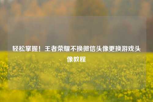 轻松掌握!王者荣耀不换微信头像更换游戏头像教程