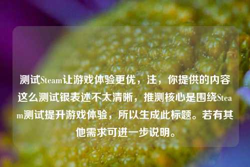 测试Steam让游戏体验更优，注，你提供的内容这么测试银表述不太清晰，推测核心是围绕Steam测试提升游戏体验，所以生成此标题。若有其他需求可进一步说明。