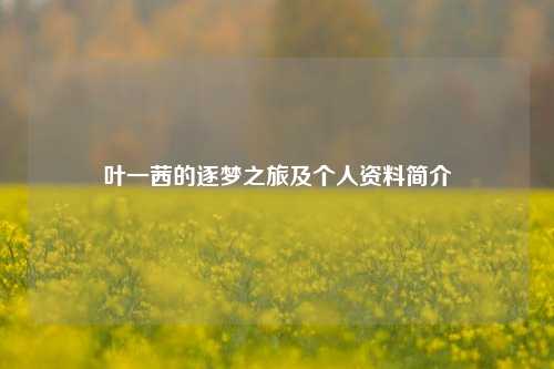 叶一茜的逐梦之旅及个人资料简介