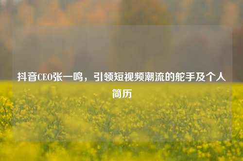 抖音CEO张一鸣,引领短视频潮流的舵手及个人简历