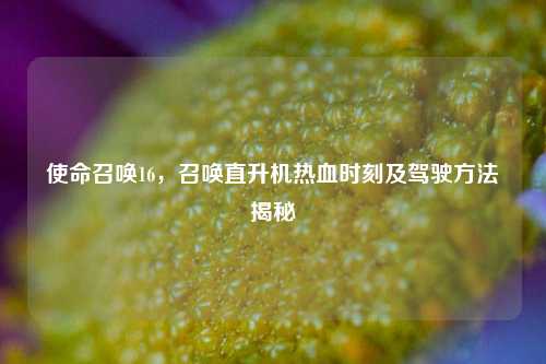 使命召唤16，召唤直升机热血时刻及驾驶 *** 揭秘