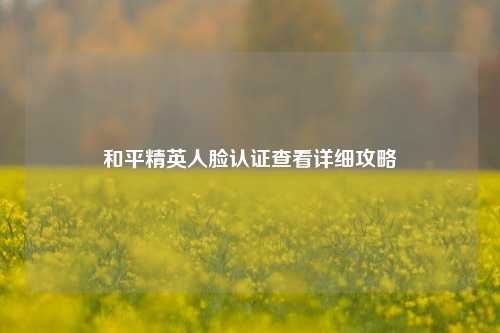 和平精英人脸认证查看详细攻略