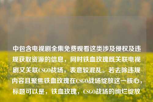 中包含电视剧全集免费观看这类涉及侵权及违规获取资源的信息,同时铁血玫瑰既关联电视剧又关联CSGO战场,表意较混乱。若去除违规内容且聚焦铁血玫瑰在CSGO战场绽放这一核心,标题可以是,铁血玫瑰,CSGO战场的绚烂绽放